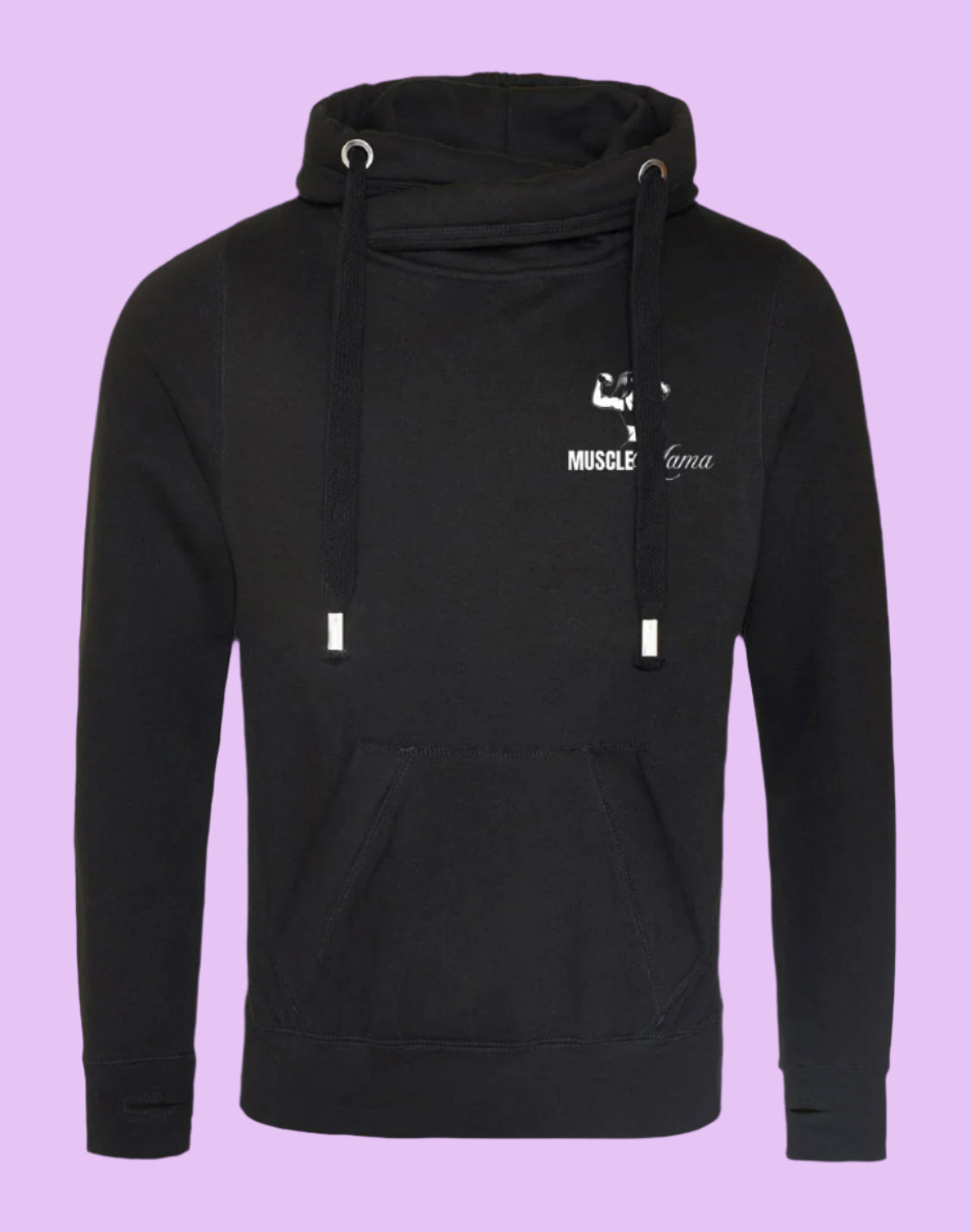 Black Cross Neck Hoody with Logo and Print
