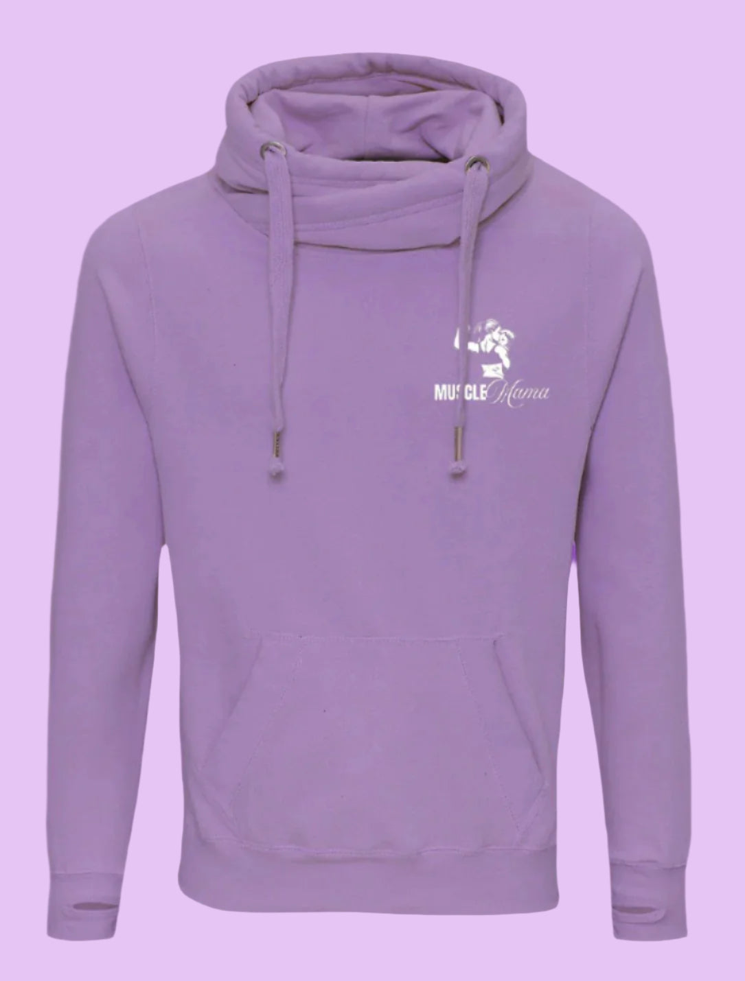 Digital Lavender Cross Neck Hoody with Logo and Print