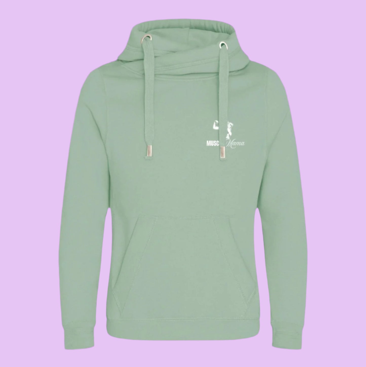 Dusty Green Cross Neck Hoody with Logo and Print